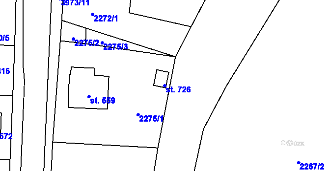 Parcela st. 726 v KÚ Borovany, Katastrální mapa