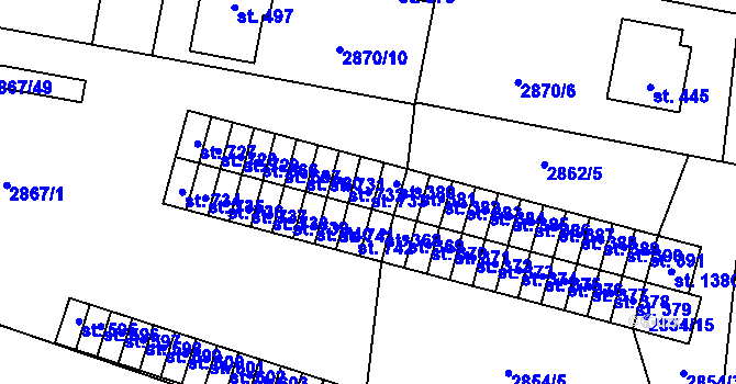 Parcela st. 733 v KÚ Borovany, Katastrální mapa
