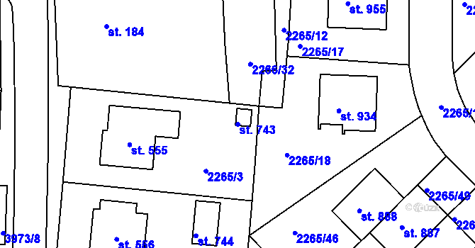Parcela st. 743 v KÚ Borovany, Katastrální mapa