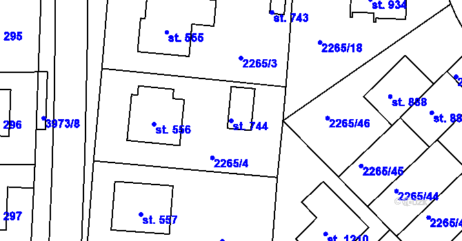 Parcela st. 744 v KÚ Borovany, Katastrální mapa