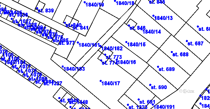 Parcela st. 773 v KÚ Borovany, Katastrální mapa