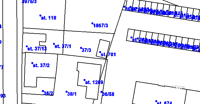 Parcela st. 781 v KÚ Borovany, Katastrální mapa