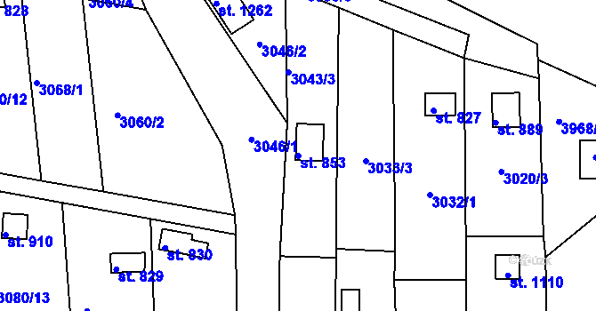 Parcela st. 853 v KÚ Borovany, Katastrální mapa