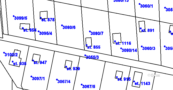Parcela st. 855 v KÚ Borovany, Katastrální mapa