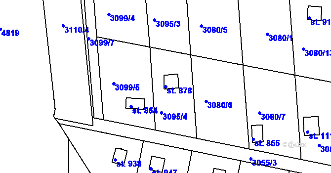 Parcela st. 878 v KÚ Borovany, Katastrální mapa