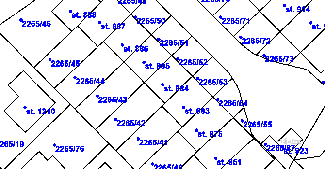 Parcela st. 884 v KÚ Borovany, Katastrální mapa
