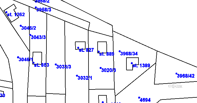 Parcela st. 889 v KÚ Borovany, Katastrální mapa
