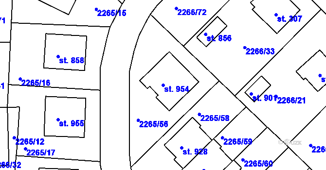 Parcela st. 954 v KÚ Borovany, Katastrální mapa