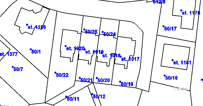 Parcela st. 1018 v KÚ Borovany, Katastrální mapa