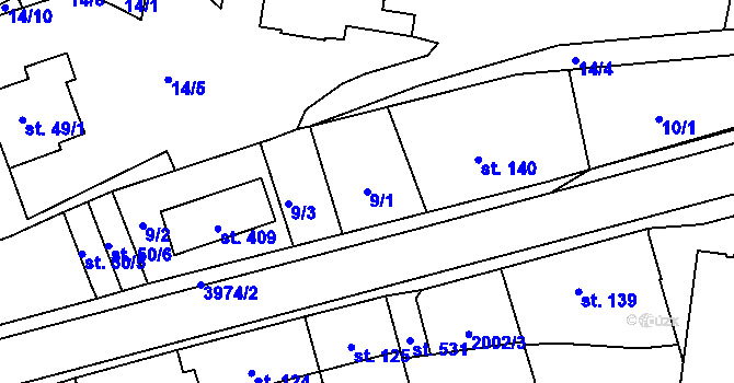 Parcela st. 9/1 v KÚ Borovany, Katastrální mapa