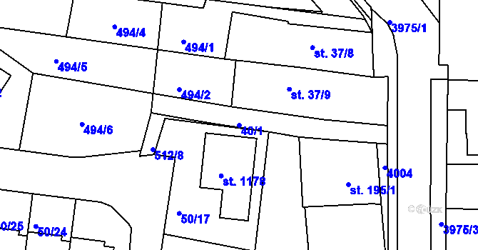 Parcela st. 40/1 v KÚ Borovany, Katastrální mapa