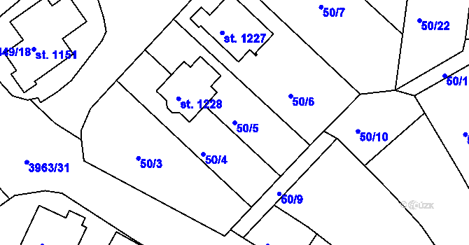 Parcela st. 50/5 v KÚ Borovany, Katastrální mapa