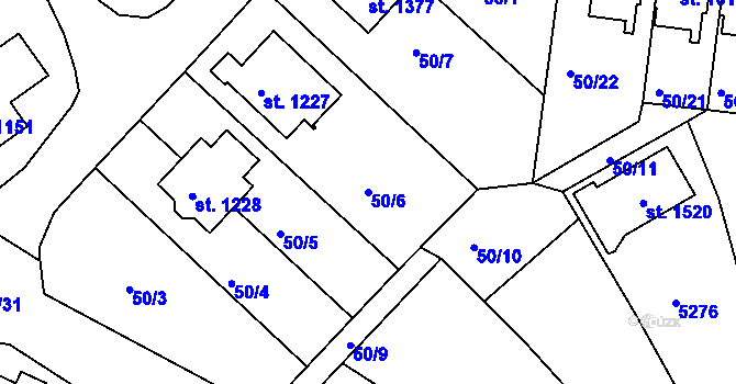 Parcela st. 50/6 v KÚ Borovany, Katastrální mapa
