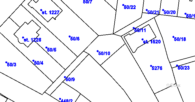 Parcela st. 50/10 v KÚ Borovany, Katastrální mapa