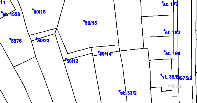 Parcela st. 50/14 v KÚ Borovany, Katastrální mapa