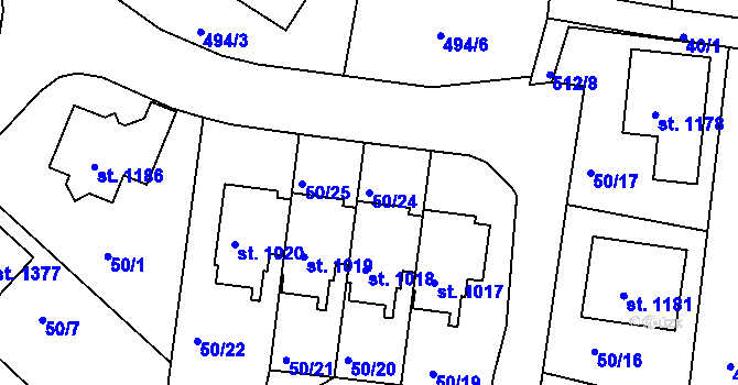 Parcela st. 50/24 v KÚ Borovany, Katastrální mapa