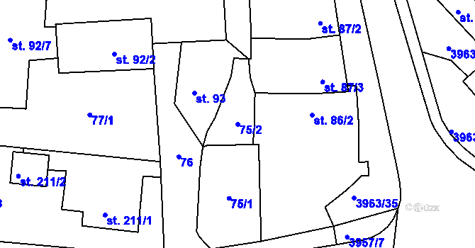 Parcela st. 75/2 v KÚ Borovany, Katastrální mapa