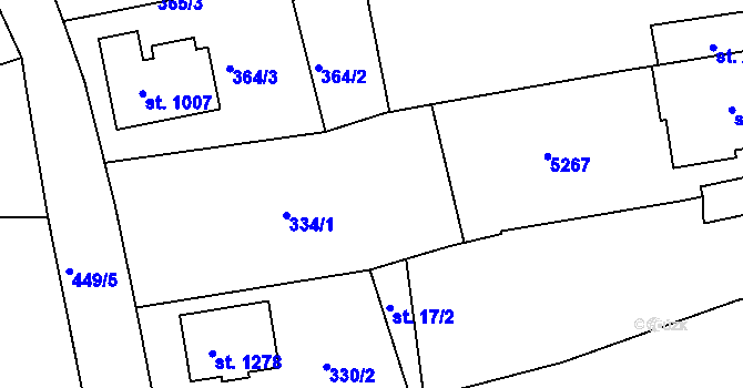 Parcela st. 334/3 v KÚ Borovany, Katastrální mapa