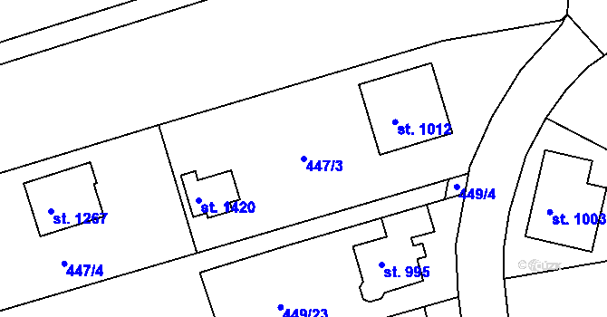 Parcela st. 447/3 v KÚ Borovany, Katastrální mapa