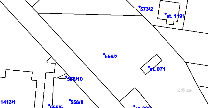 Parcela st. 556/2 v KÚ Borovany, Katastrální mapa