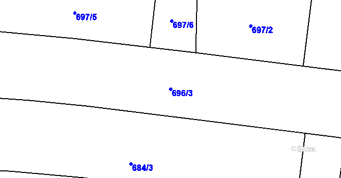 Parcela st. 696/3 v KÚ Borovany, Katastrální mapa
