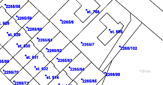 Parcela st. 2265/7 v KÚ Borovany, Katastrální mapa