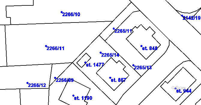 Parcela st. 2265/14 v KÚ Borovany, Katastrální mapa