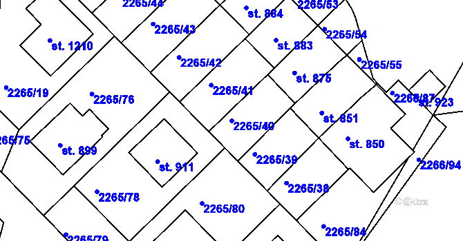 Parcela st. 2265/40 v KÚ Borovany, Katastrální mapa