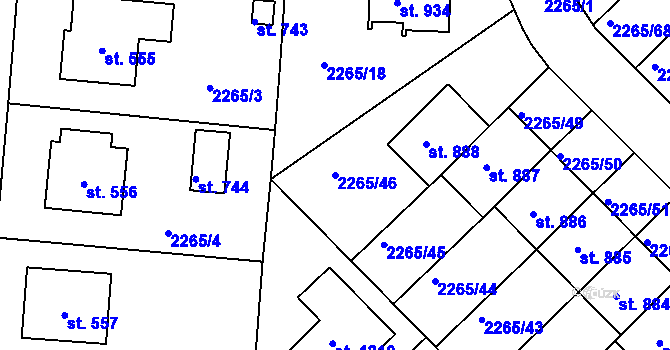 Parcela st. 2265/46 v KÚ Borovany, Katastrální mapa