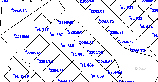 Parcela st. 2265/51 v KÚ Borovany, Katastrální mapa
