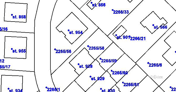 Parcela st. 2265/58 v KÚ Borovany, Katastrální mapa