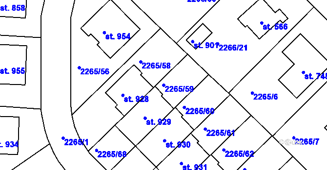 Parcela st. 2265/59 v KÚ Borovany, Katastrální mapa
