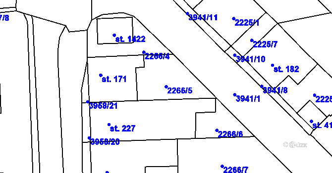 Parcela st. 2266/5 v KÚ Borovany, Katastrální mapa