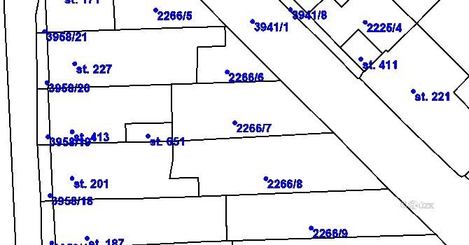 Parcela st. 2266/7 v KÚ Borovany, Katastrální mapa