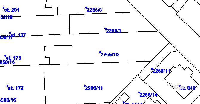 Parcela st. 2266/10 v KÚ Borovany, Katastrální mapa