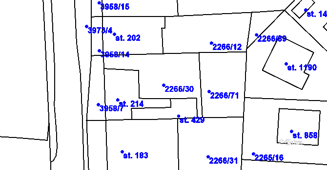 Parcela st. 2266/30 v KÚ Borovany, Katastrální mapa