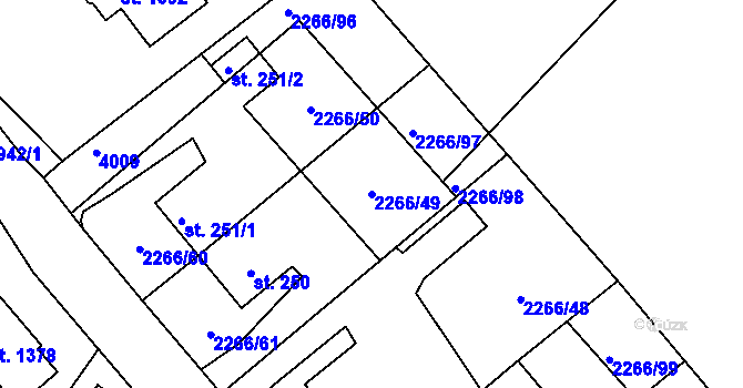 Parcela st. 2266/49 v KÚ Borovany, Katastrální mapa