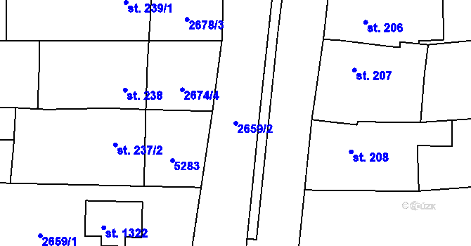 Parcela st. 2659/2 v KÚ Borovany, Katastrální mapa