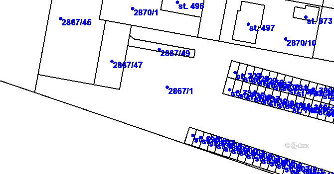 Parcela st. 2867/1 v KÚ Borovany, Katastrální mapa