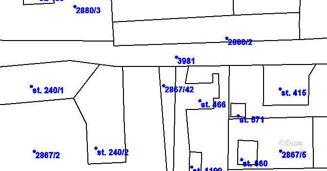 Parcela st. 2867/42 v KÚ Borovany, Katastrální mapa