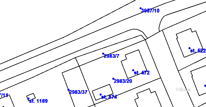 Parcela st. 2983/7 v KÚ Borovany, Katastrální mapa