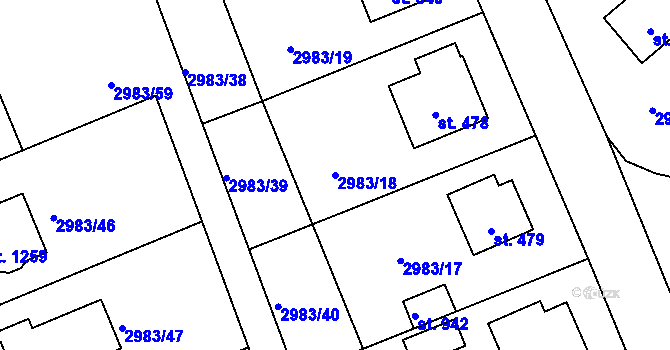 Parcela st. 2983/18 v KÚ Borovany, Katastrální mapa