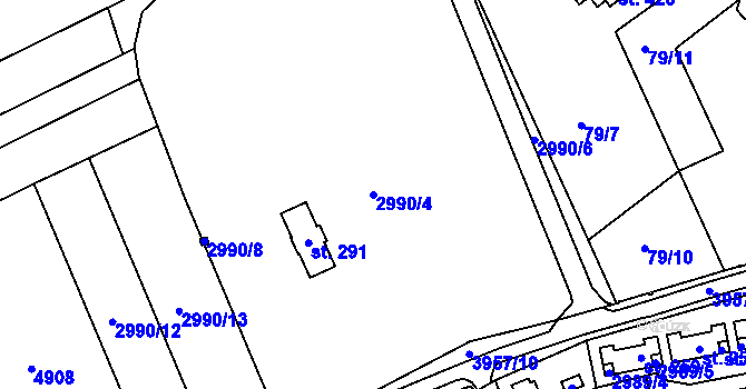 Parcela st. 2990/4 v KÚ Borovany, Katastrální mapa