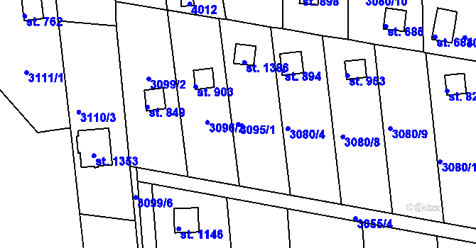 Parcela st. 3095/1 v KÚ Borovany, Katastrální mapa