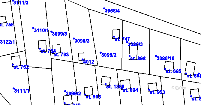Parcela st. 3095/2 v KÚ Borovany, Katastrální mapa
