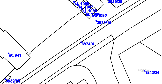 Parcela st. 3974/4 v KÚ Borovany, Katastrální mapa