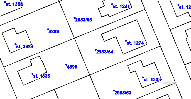Parcela st. 2983/54 v KÚ Borovany, Katastrální mapa
