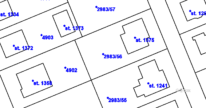 Parcela st. 2983/56 v KÚ Borovany, Katastrální mapa