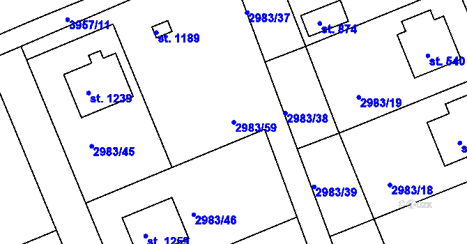 Parcela st. 2983/59 v KÚ Borovany, Katastrální mapa