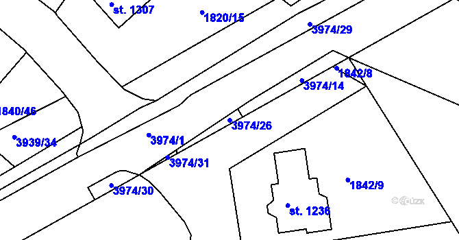 Parcela st. 3974/26 v KÚ Borovany, Katastrální mapa